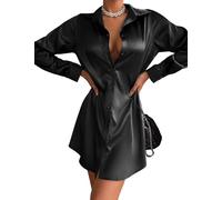 Zeagoo Women's Stain Long Sleeve Dress Button Down Shirts Tunic Dresses Casual V-Neck Mini Dress with Belt, 01-black, XXL