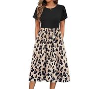 Zeagoo Womens Summer Dresses Casual Crew Neck Floral Midi Dress Petal Short Sleeve Elegant Swing Beach Dress with Pockets Floral-A XL