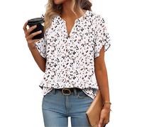 Zeagoo Womens Summer Tops Ruffle Short Sleeve Mesh Blouse Ladies Tops Chiffon Double Layered Tunic Tops B-Beige Print XXL
