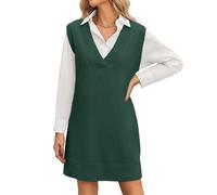 Zeagoo Women's Sweater Vest Dresses for Women V Neck Sleeveless Knit Pullover Sweater with Side Slit Autumn Winter Outfits Green S