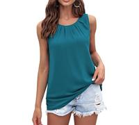 Zeagoo Women's Tank Top Chiffon Blouse Tops Crew Neck Sleeveless Tops Summer Flowy Double Layer Blouse, Blue Green, L