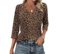 Zeagoo Womens Tops 3/4 Sleeve Blouses Casual V Neck T Shirts Summer Basic Tunic Leopard S