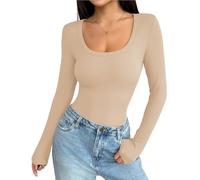 Zeagoo Women's Tops Long Sleeve Crew Neck Slim Fit Pullover Elegant Stretch Ribbed Knitted Tee Shirts Casual Basic Tops