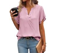 Zeagoo Womens Tops Summer Chiffon Blouse Ruffle Short Sleeve Shirts V Neck Work Blouses Business Casual Mesh Blouse Floral Double Layers Tunic Top A-Light Pink S
