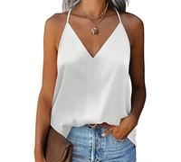 Zeagoo Womens V Neck Stain Tank Top Basic Sleeveless Cami Vest Tops UK Loose Tank Tops Plain Basic Tank Cami Shirt White XL