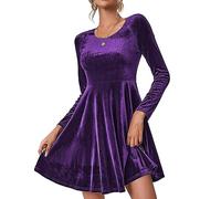 Zeagoo Women's Velvet Christmas Dress - Elegant Winter Long Sleeve Evening Cocktail Dress, Round Neck, Knee-Length for Festive Party and Prom, Purple, XXL