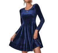 Zeagoo Women's Velvet Christmas Dress - Elegant Winter Long Sleeve Evening Cocktail Dress, Round Neck, Knee-Length for Festive Party and Prom, Darkblue, M