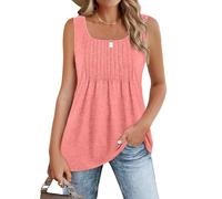 Zeagoo Women's Vests Summer Pleated Sleeveless Tank Casual Cami Tank Tops Elegant Square Neck Tops Loose Fit Blouse Shirt Camisole Vests Shirt Pink L