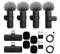 ZeahVeyora 4 Pcs Professional Wireless Lavalier Microphone for Type C Phone Laptop PC K9 Dual Mics 4 Transmitters 2 Receivers Furry Windscreen USB Adapter 4 Person Video Mic for Vlog Interview Podcast