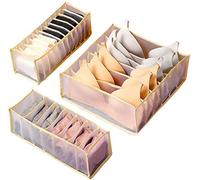 Zeako 3PCS Underwear Drawer Organizer, Foldable Drawer Organizer Divider Closet Storage Box for Underwear Bras Sock Lingerie Home Organization Drawer Divider Save Space (Beige)