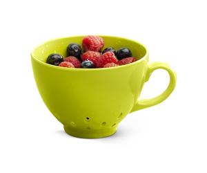 Zeal Berry Colander Cup, Small Hand-held Cup Shape Melamine Strainer/Sieve, for Washing & Draining Fruits, and Berries (10cm) - Lime Green