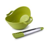 Zeal Drain & Serve Colander with Kitchen Tongs Set - Lime
