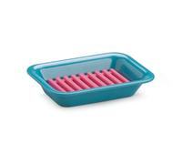 Zeal Draining Soap Dish, Melamine Soap Holder with Removable Silicone Rack, Self Draining Soap Tray for Bathroom, Kitchen & Utility Room (Aqua)