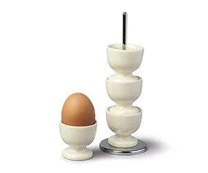Zeal G277C Stack and Store Egg Cups/Holders, Set of 4 with Chrome Storage and Carry Stand, Melamine, Cream