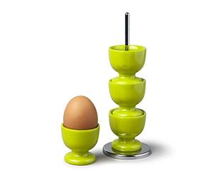 Zeal G277L Stack and Store Egg Cups/Holders, Set of 4 with Chrome Storage and Carry Stand, Melamine, Lime