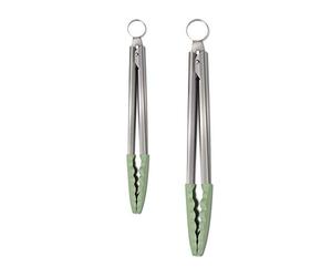 Zeal JSET2G Non-Stick Silicone Large & Small Cook’s Tongs Set-Sage Green