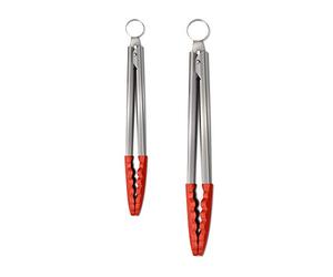 Zeal JSET2R Non-Stick Silicone Large & Small Cook’s Tongs Set-Red