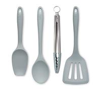 Zeal JSET40B Non-Stick Silicone Cooking Tongs, Turner, Spatula Spoon & Cooks Spoon 4-Piece Set-Duck Egg Blue
