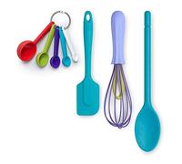 Zeal JSET41A Non-Stick Silicone Spatula, Whisk, Traditional Spoon & Measuring Spoons 4-Piece Baking Set-Aqua
