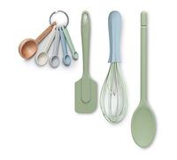 Zeal JSET41G Non-Stick Silicone Spatula, Whisk, Traditional Spoon & Measuring Spoons 4-Piece Baking Set-Sage Green