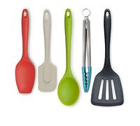 Zeal JSET45QB Non-Stick Silicone Cooking Tongs, Turner, Spatula Spoon & Cook Spoon 5-Piece Set-Bright Mix