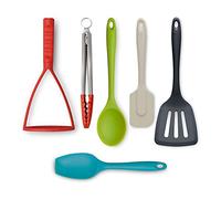 Zeal JSET47QB Non-Stick Silicone Tongs, Turner, Spatula, Cooks Spoon, Spatula & Masher 6-Piece Set-Bright Mix