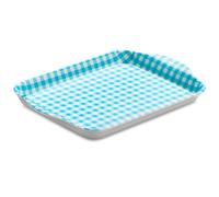 Zeal Mini Serving Tray, Small Melamine Tea & Coffee Tray, Gingham Pattern Snack & Drinks Tray with Raised Handles, BPA Free, 18 x 14cm (Aqua)