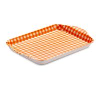 Zeal Mini Serving Tray, Small Melamine Tea & Coffee Tray, Gingham Pattern Snack & Drinks Tray with Raised Handles, BPA Free, 18 x 14cm (Neon Orange)