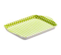 Zeal Mini Serving Tray, Small Melamine Tea & Coffee Tray, Gingham Pattern Snack & Drinks Tray with Raised Handles, BPA Free, 18 x 14cm (Lime)