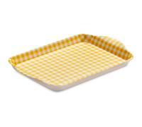 Zeal Mini Serving Tray, Small Melamine Tea & Coffee Tray, Gingham Pattern Snack & Drinks Tray with Raised Handles, BPA Free, 18 x 14cm (Mustard)