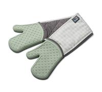 Zeal Silicone Heavy Duty Double Oven Gloves Mitts, Sage Green (94 cm Long) - Gingham