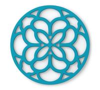 Zeal Silicone Trivet Mat for Hot Pots and Pans - Heat-Resistant, Non-Slip Kitchen Worktop Protector, Round Heritage Design, 18cm (Aqua Blue)