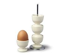 Zeal Stack and Store Egg Cups/Holders, Set of 4 with Chrome Storage and Carry Stand, Melamine, Cream