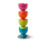 Zeal Stack and Store Egg Cups/Holders, Set of 4 with Chrome Storage and Carry Stand, Melamine, Neon Mix