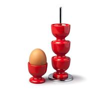 Zeal Stack and Store Egg Cups/Holders, Set of 4 with Chrome Storage and Carry Stand, Melamine, Red