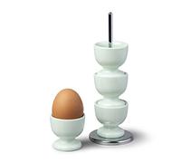 Zeal Stack and Store Egg Cups/Holders, Set of 4 with Chrome Storage and Carry Stand, Melamine, Sage Green