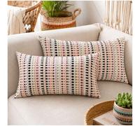 Zealax 12x20 Boho Throw Pillow Covers Lumbar Decorative Neutral Farmhouse Cushion Covers for Couch Bed Living Room, Cotton Textured Striped Pillowcases Set of 2, Colorful