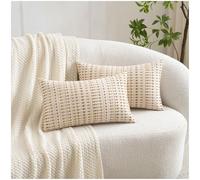 Zealax 12x20 Boho Throw Pillow Covers Lumbar Decorative Neutral Farmhouse Cushion Covers for Couch Bed Living Room, Cotton Textured Striped Pillowcases Set of 2, Latte