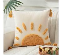 Zealax Boho Accent Throw Pillow Cover 20x20, Bohemian Sun Tufted Pillow Colorful Cotton Canvas Cushion Cases, Aesthetic Decorative Pillows for Couch Bed, Yellow Gold and Natural White (1Pc,No Insert)