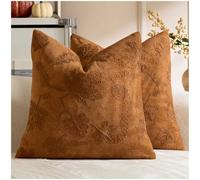 Zealax Embroidered Fall Pillow Covers 18x18 Caramel Leaf Fall Decor