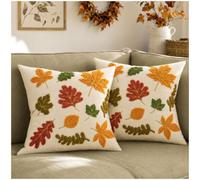 Zealax Embroidered Fall Pillow Covers 18x18 Colorful Maple Leaf Fall Decor