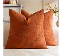 Zealax Embroidered Fall Pumpkin Pillow Covers 18x18, Set of 2 Burnt Orange Decorative Chenille Throw Pillow Cases Autumn Harvest Thanksgiving Home Decor for Couch Living Room Porch Patio