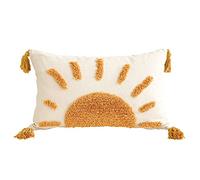 Zealax Lumbar Decorative Boho Throw Pillow Cover 12x20 Inch for Couch Living Room Outdoor, Sun Tufted Pillow Covers with Tassels Cushion Case, Rustic Farmhouse Home Decor (No Pillow Insert, 1Pc)