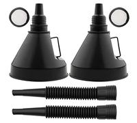 ZEALfix 2pcs Plastic Petrol Fuel Funnel with Hose and Filter for Car Motorcycle Diesel Oil Refueling - Household Uses, 130MM (Black)