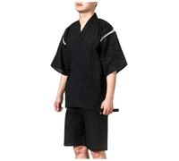 ZEALMAX Kimono Japanese Style Pajamas Shirt and Shorts Suit, Men's Cotton Linen Robes Loungewear Bathrobe