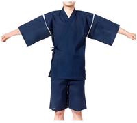 ZEALMAX Men's Kimono Japanese Shirt and Shorts Suit, Cotton Linen Loungewear Lounge Set Spa Bathrobe, Blue