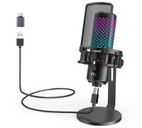 zealsound Gaming Microphone PC, USB Mic for Computer Phone Tablets PS5, RGB Cardioid Condenser Microphone with Tap-on-Mute, Pop Filter, for Podcast, Recording, Voice Over, Youtuber, All-Metal-Built