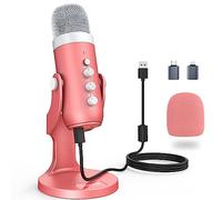 zealsound K66 Pink USB Podcast Microphone for iPhone, Phone & PC, with Noise Cancellation, Mute Switch, Gain Control & Echo, Condenser Microphone for Gaming, Streaming, Recording, YouTube, Discord