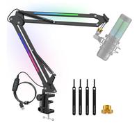 ZealSound Microphone Arm with Custom RGB Light - Adjustable Boom Scissor Desk Mic Stand w/Heavy-Duty Horizontal & Vertical Clamp, 3/8" to 5/8" Metal Adapter, for HyperX QuadCast, Blue Yeti, Snowball
