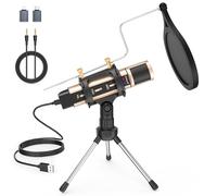 zealsound Studio Recording Microphone, Mini Desktop Condenser Broadcast Mic for iPhone Phone PC with Built-in Sound Card & Echo, for Recording Singing TikTok Garageband Smule & YouTube Live, k08 Gold